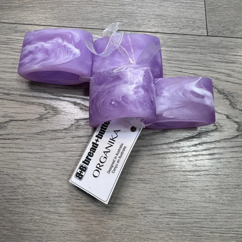 Bread and Butter Organika Purple Marbled Resin Napkin‎ Rings Set of 4 New